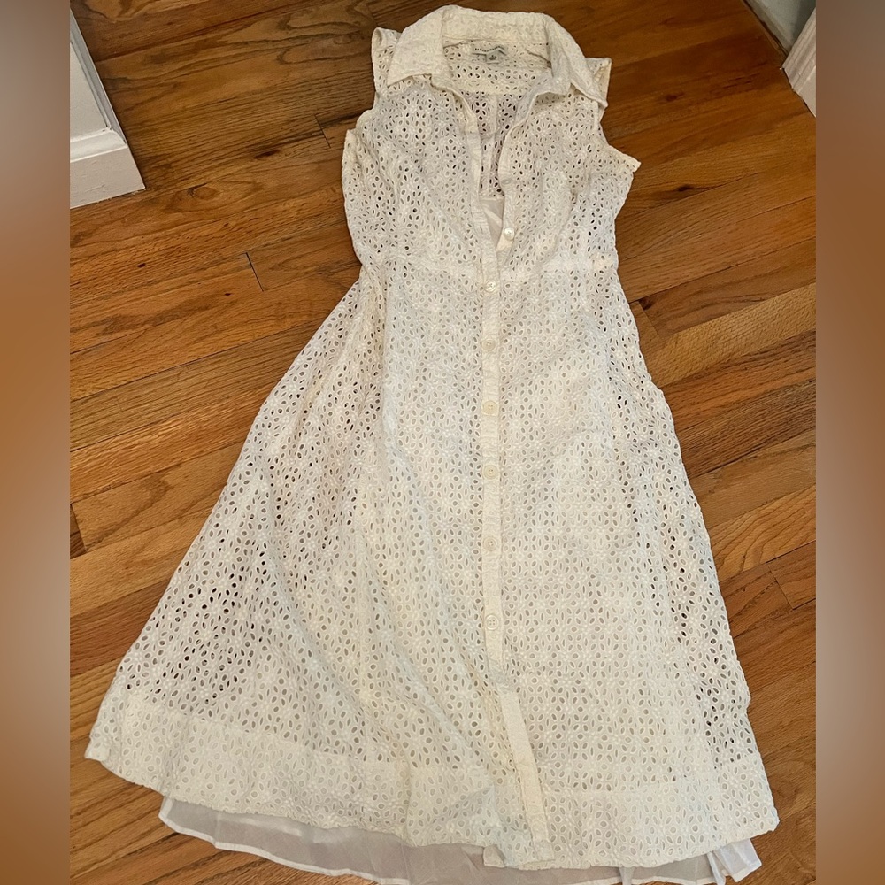 Vintage Lace Eyelet Banana Republic Cream Ruffled Tiered Midi Dress